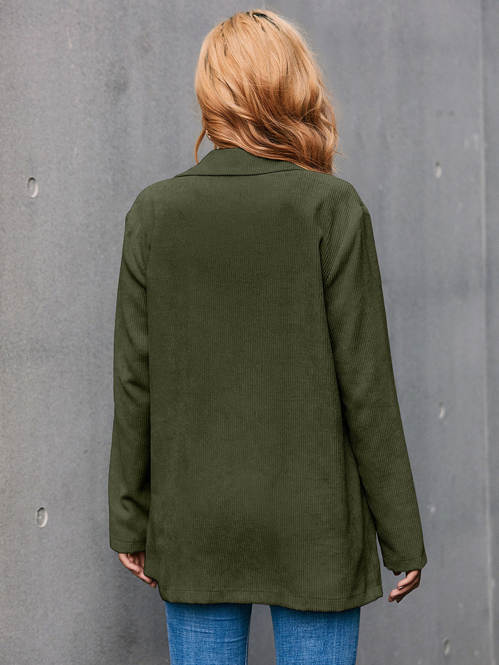 GR | Corduroy Long-Sleeve Longline Blazer with Pockets