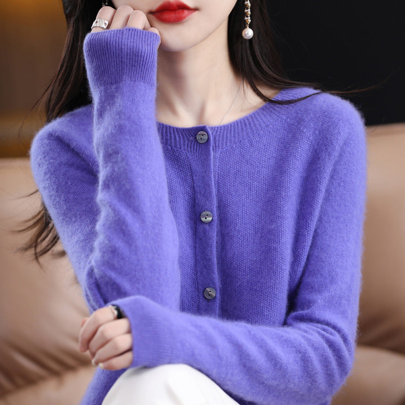 GR | Lockerer Damen Cashmere Strickjacke Mit Rundhalsausschnitt Aus Hochwertiger Veganer Wolle
