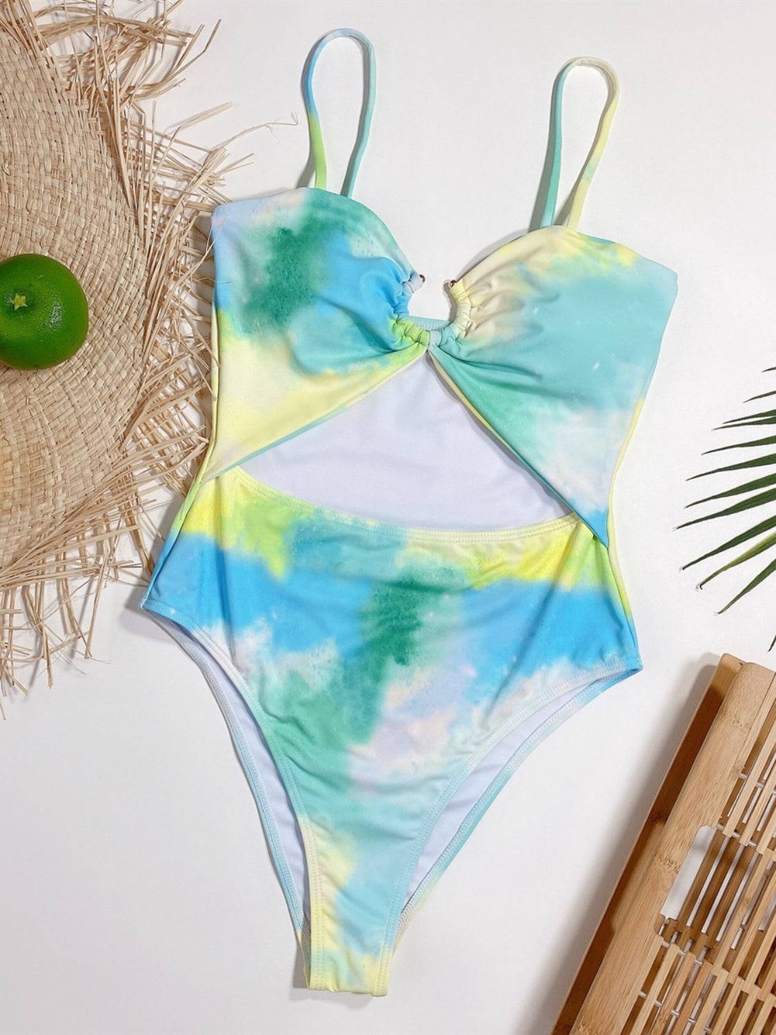 GR | Cutout Tie-Dye Spaghetti Strap Tankini