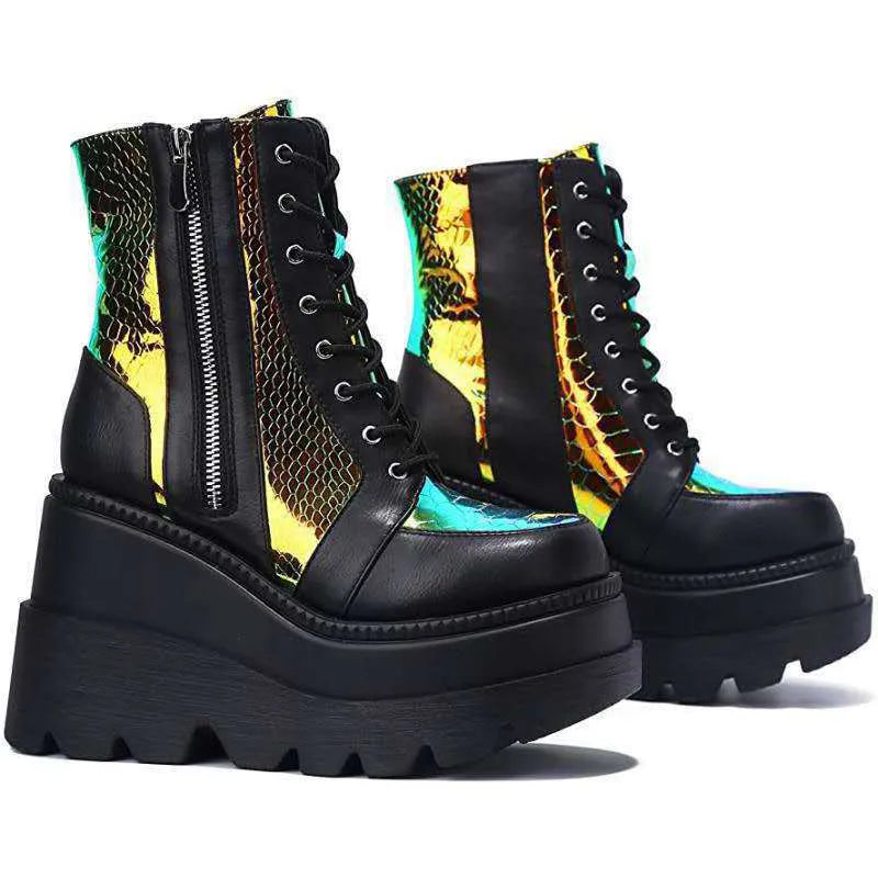 GR | Colorblock lace-up boots with high heels