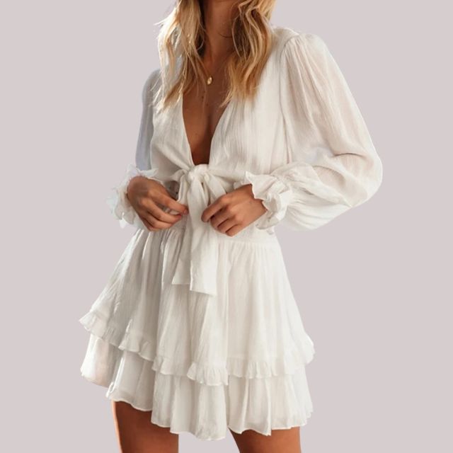 GR | Wrap dress with ruffles and waistband
