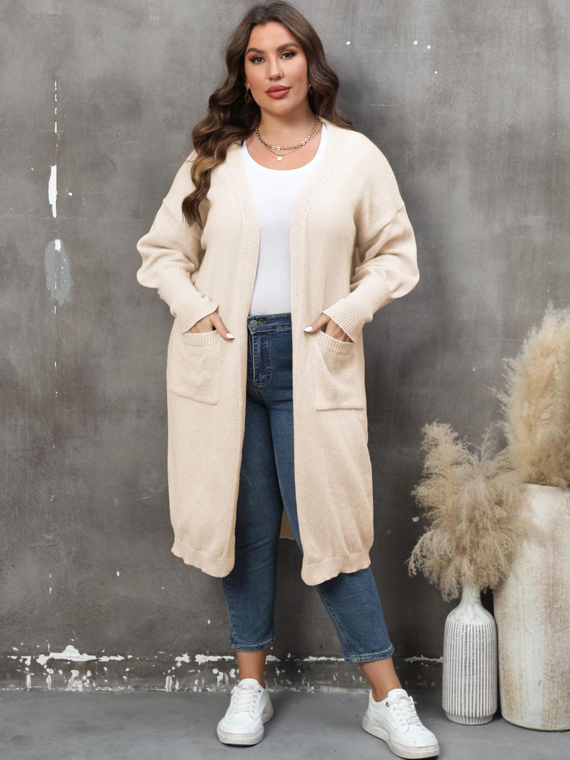 GR | Plus Size Langarm Taschen Cardigan