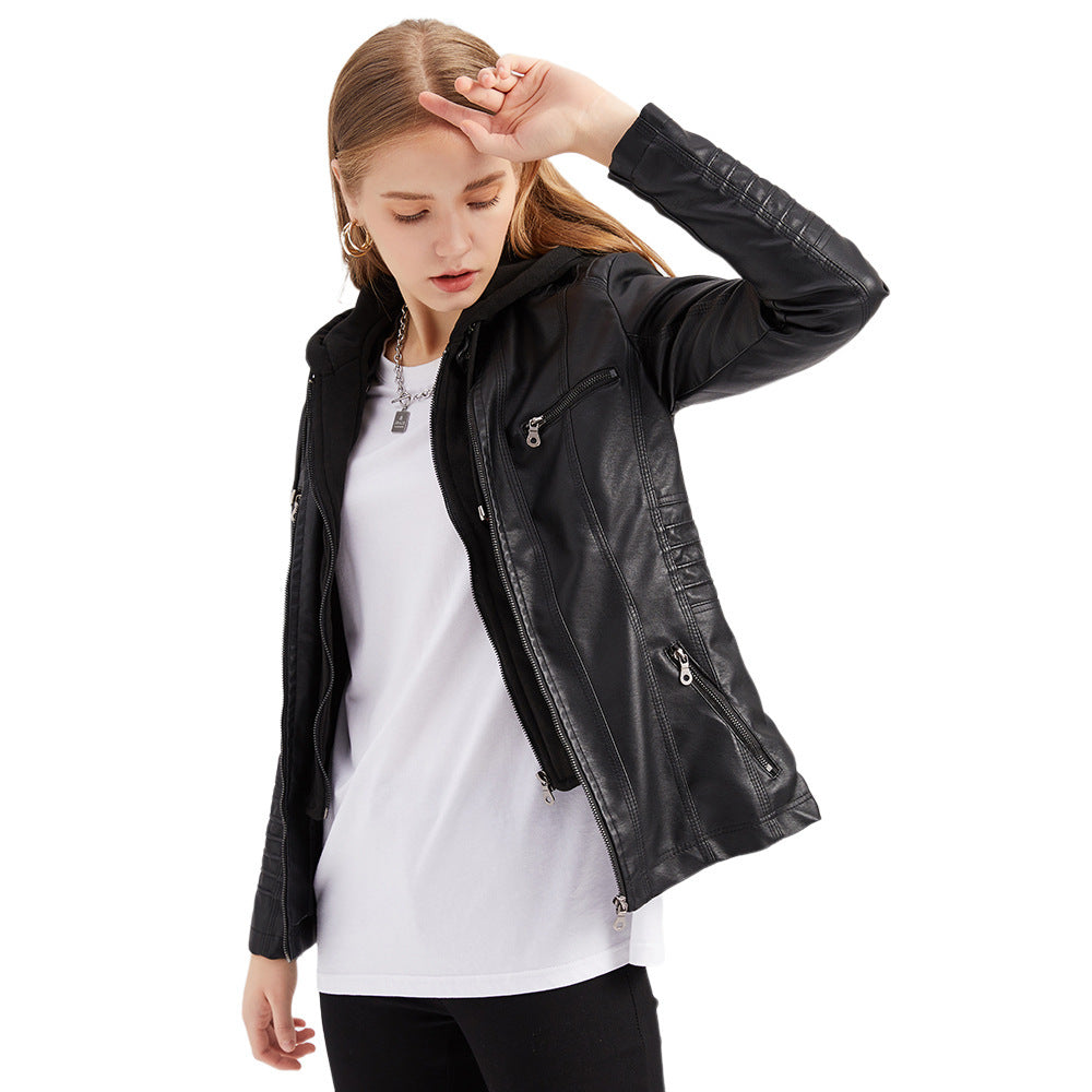 GR | Leather jacket with hood