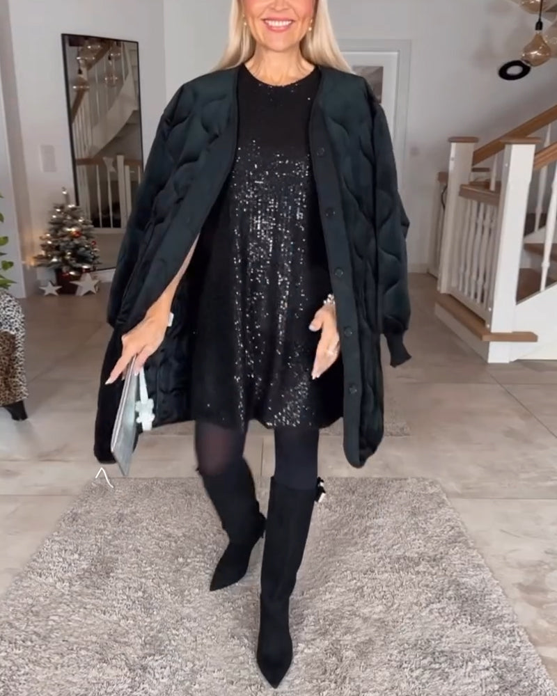 GR | Kurzarmkleid mit Rundhalsausschnitt und Pailletten