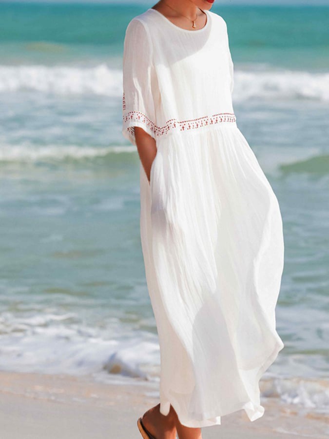 GR | Women's Embroidered Cotton Linen Dress