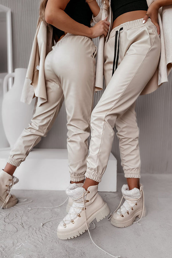 GR | Drasilla Faux Leather Elastic Waistband Pockets Jogger