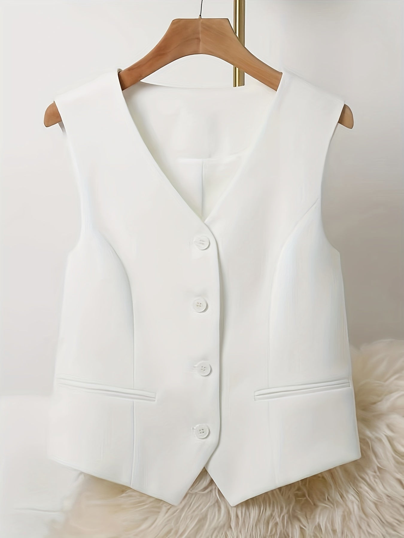 GR | Solid color sleeveless vest with V-neck and button closure