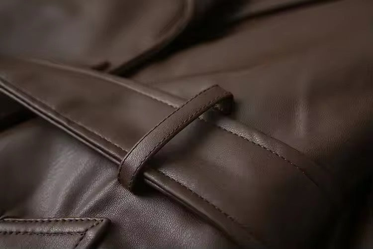 GR | Elegant Leather Trench Coat Autumn Chic