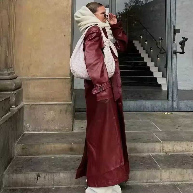 GR | Elegant Leather Trench Coat Autumn Chic