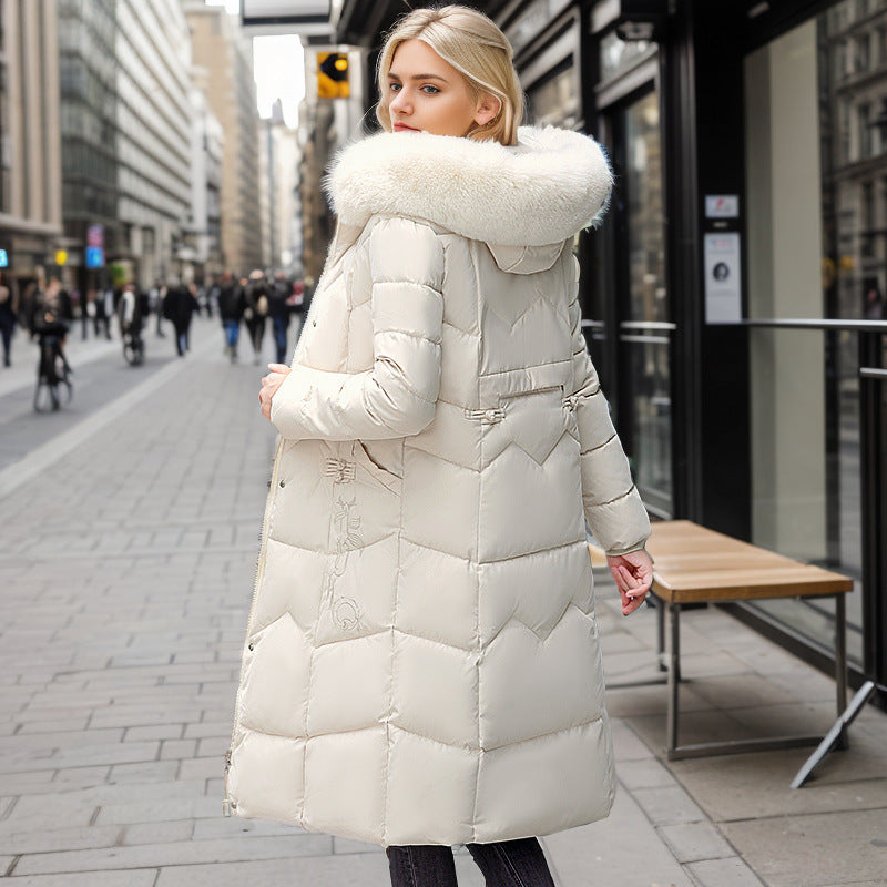 GR | Elegant tailored over-the-knee cotton coat with fur collar