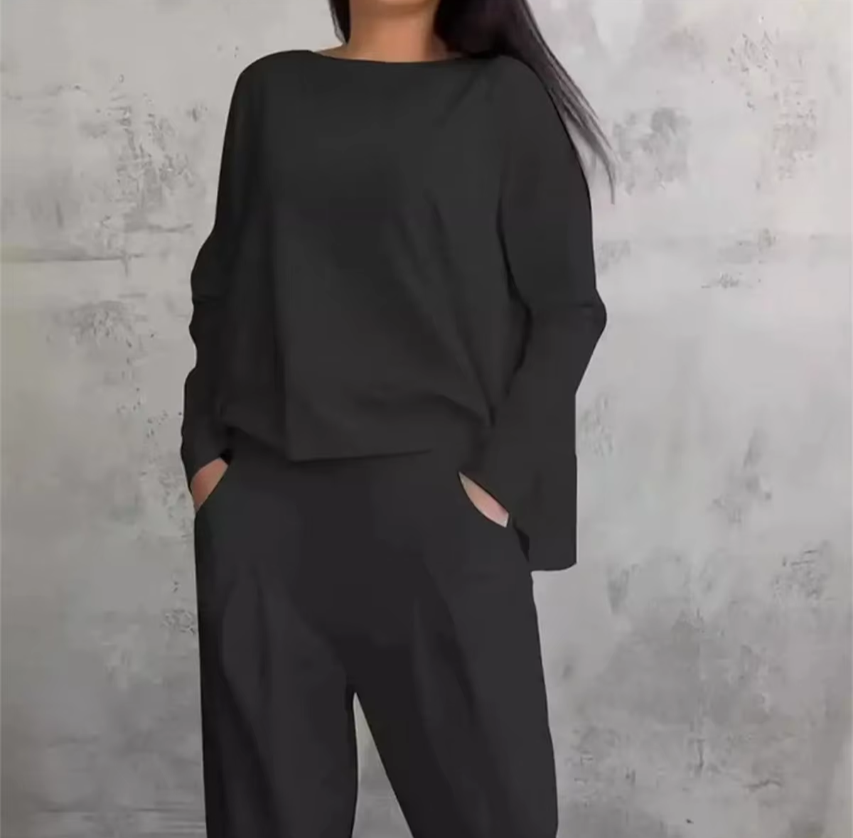 GR | Women's Loungewear Set with Long-Sleeved Top and Relaxed Fit, Two-Piece