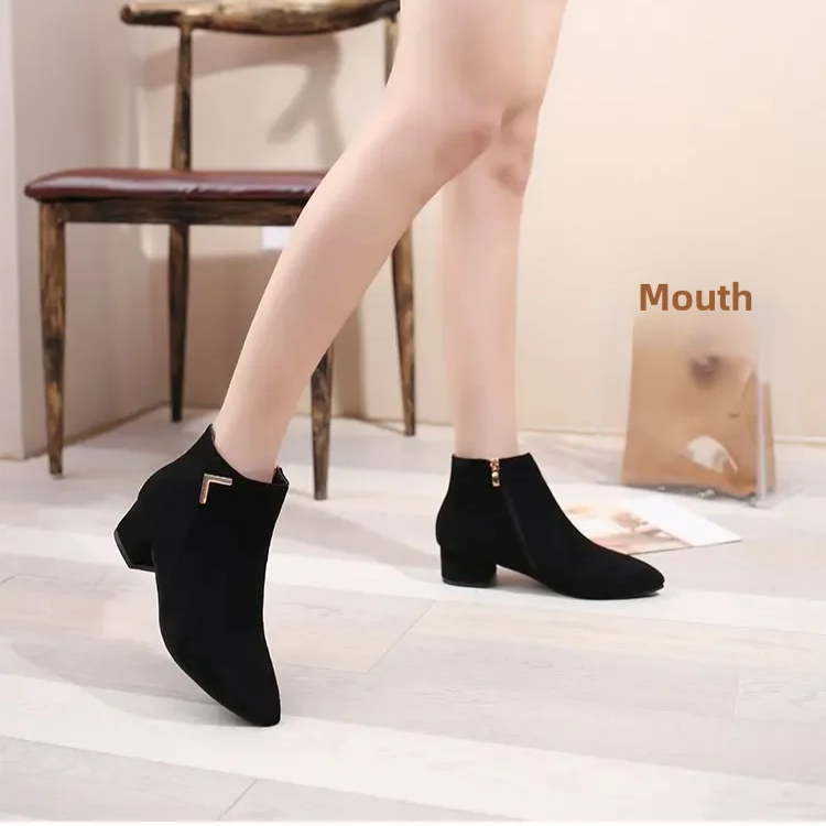 GR | Ankle boots with pointed toe and side zipper, women's ankle boots