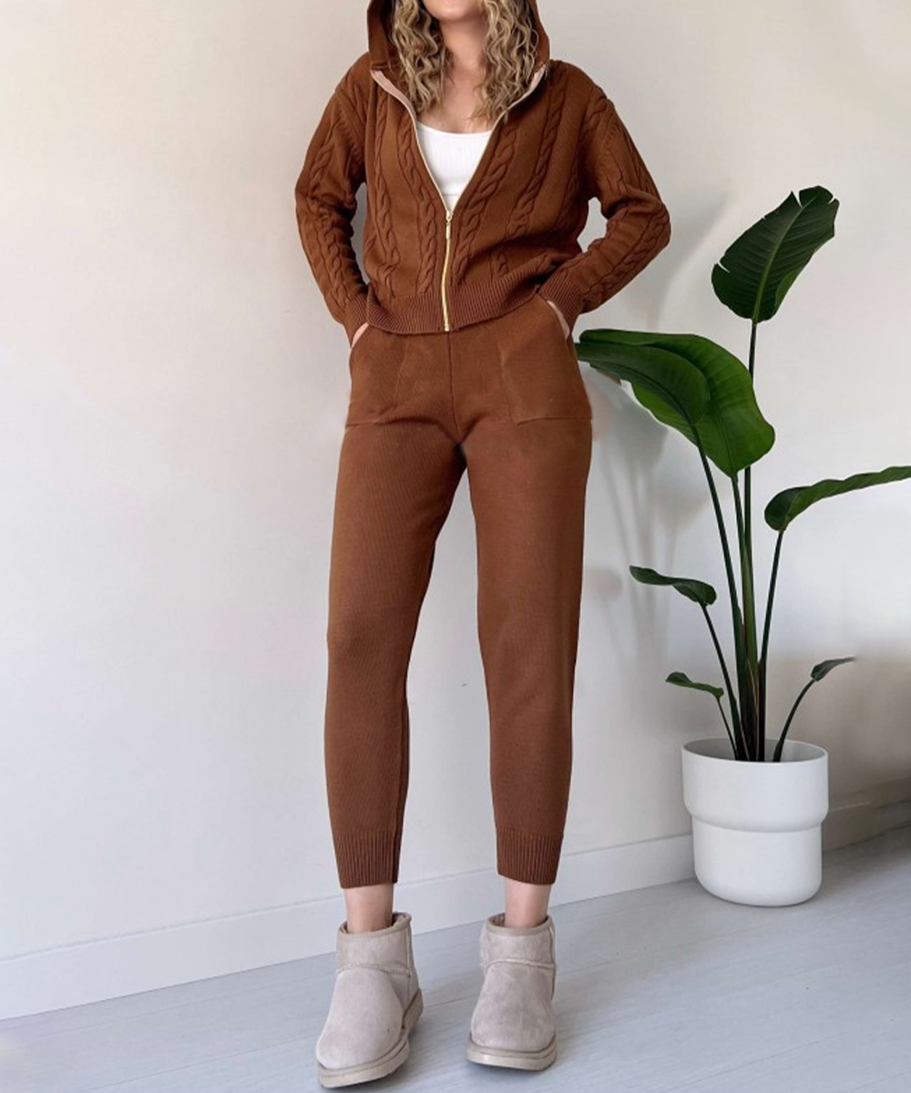 GR | teilige gestrickte Lounge-Set - trendiger Hoodie und Jogginganzug für Damen