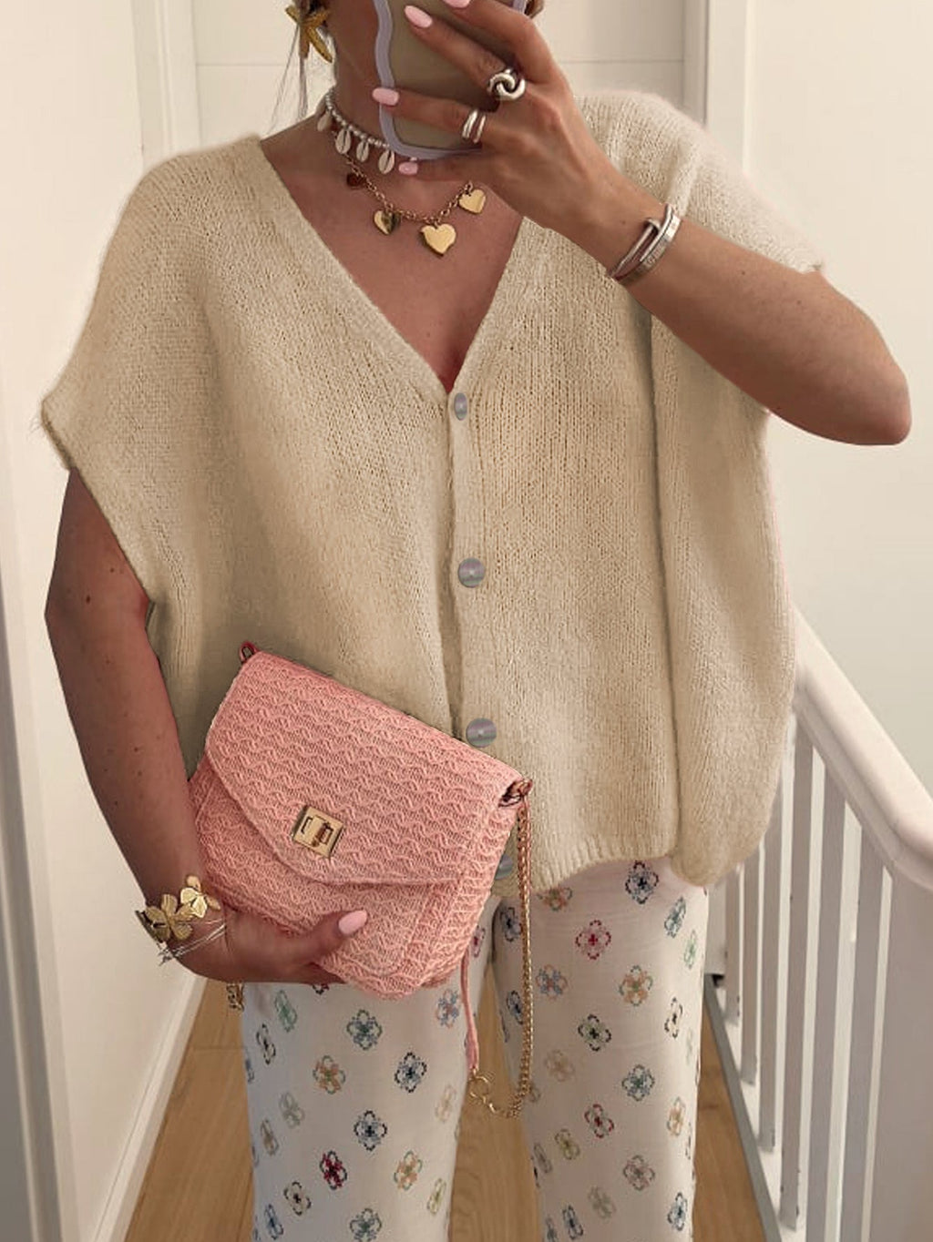 GR | V-neck short-sleeved cardigan