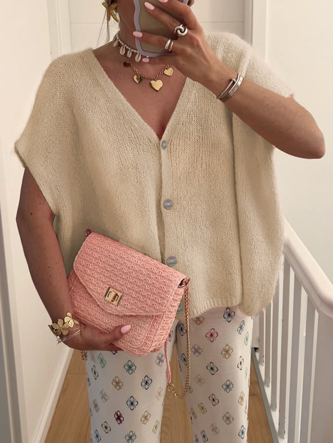 GR | V-neck short-sleeved cardigan
