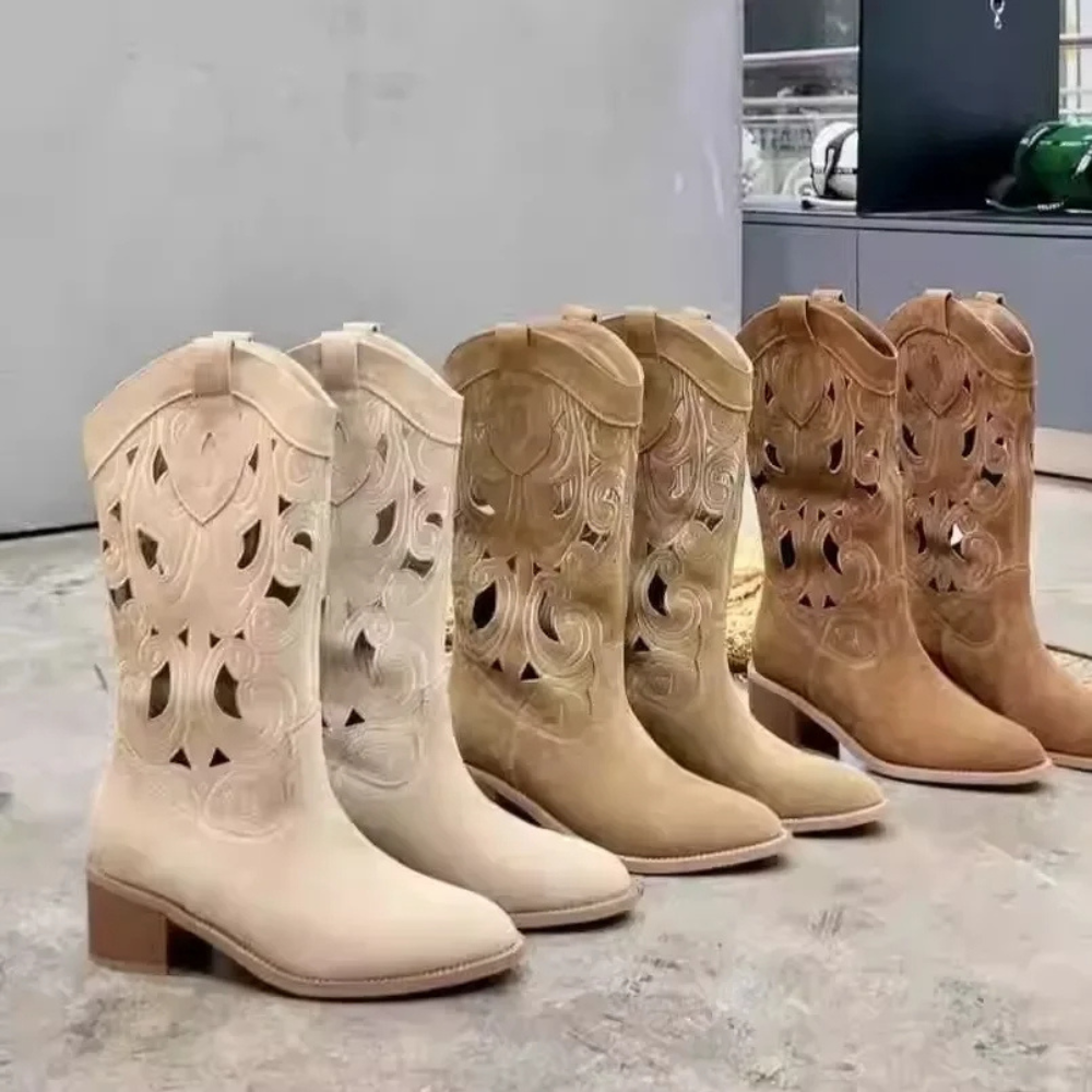 GR | Embroidered Western boots for women with decorative cutouts, cowboy boots for women