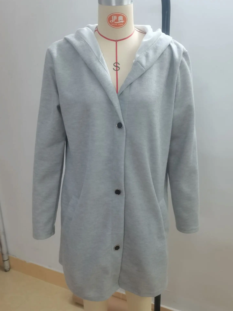 GR | Long Cardigans for Women Elegant Cardigan with Hood and Buttons