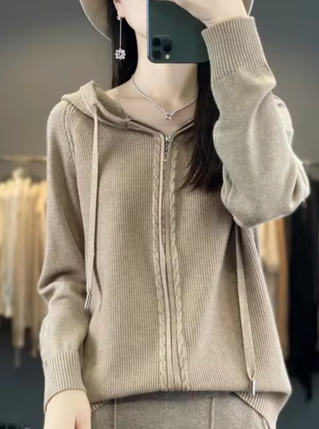 – Knitted cardigan with hood