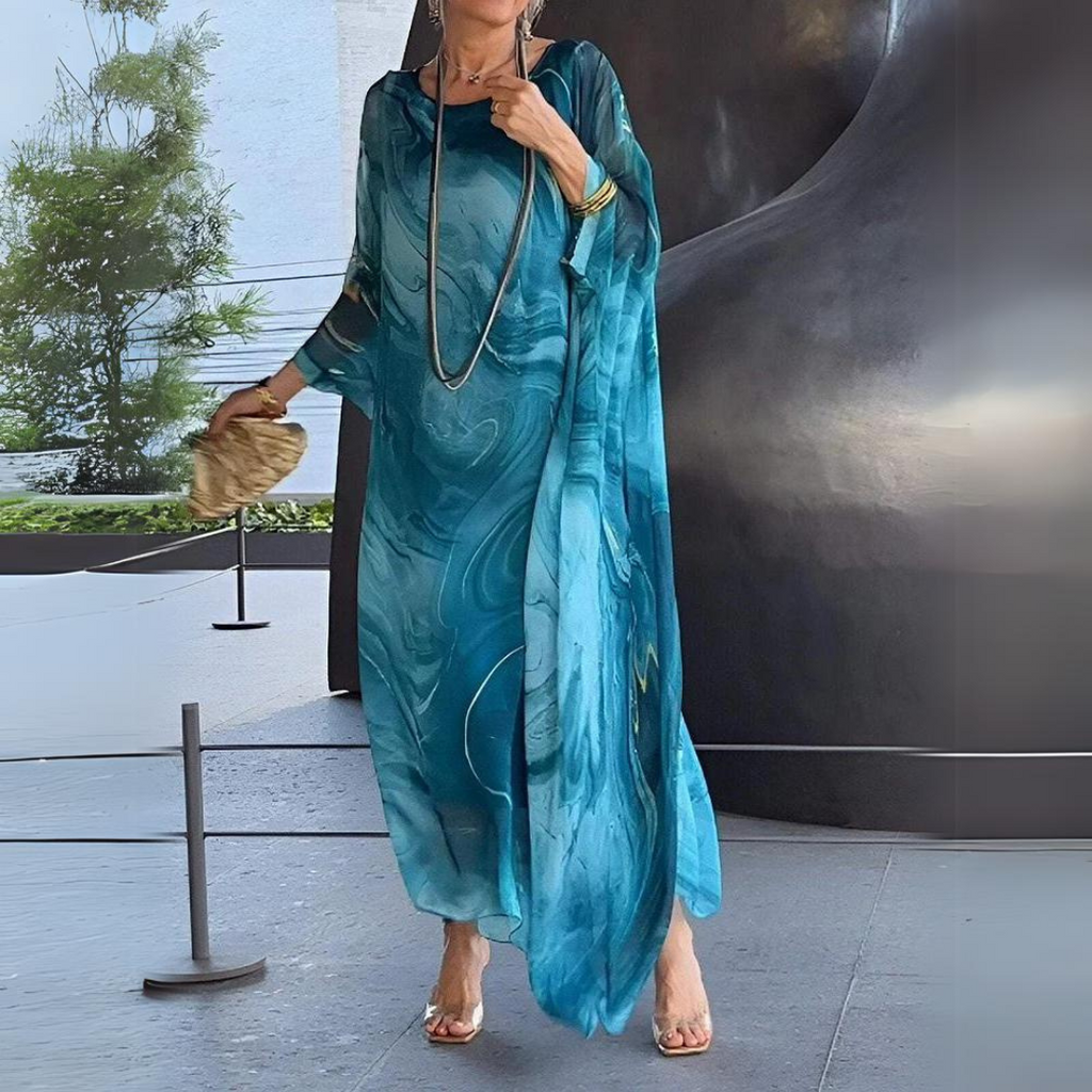 GR | Kaftan Dress Flowing Lightweight Fabric Elegant Loose Fit Wide Sleeves