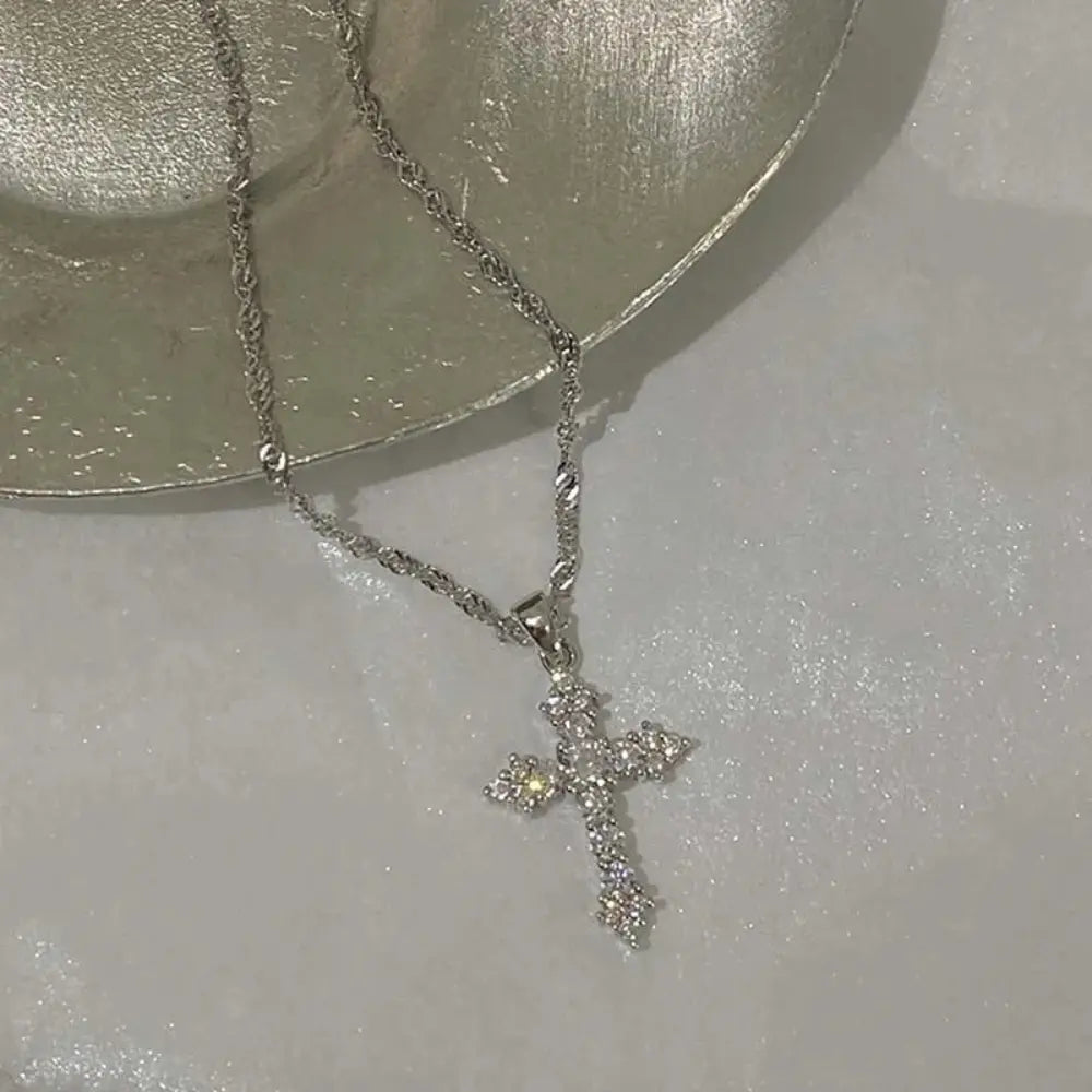 GR | Crystal Zircon Cross Pendant Necklace for Women
