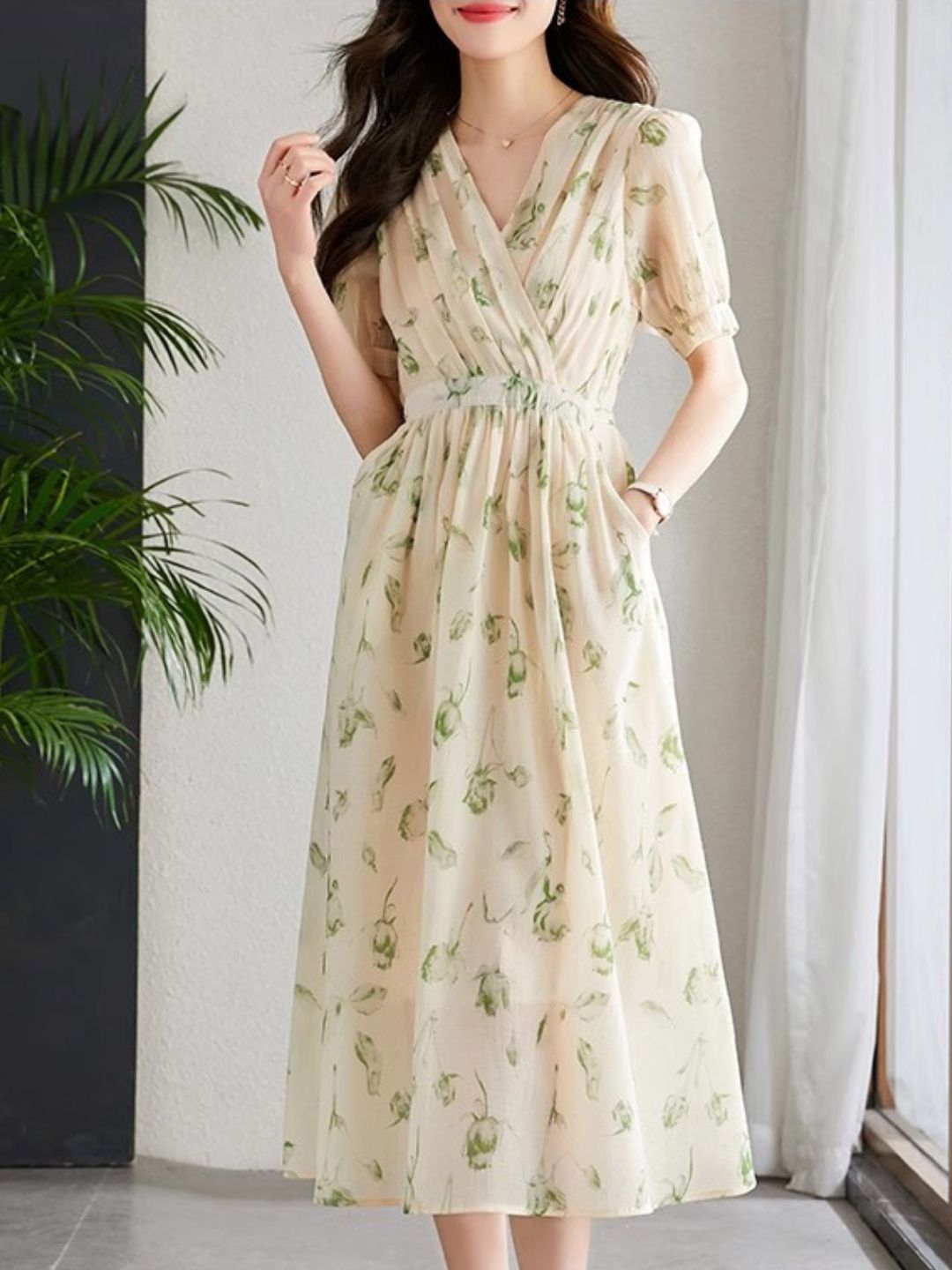 GR | Temperament Kurzarm Chiffonkleid