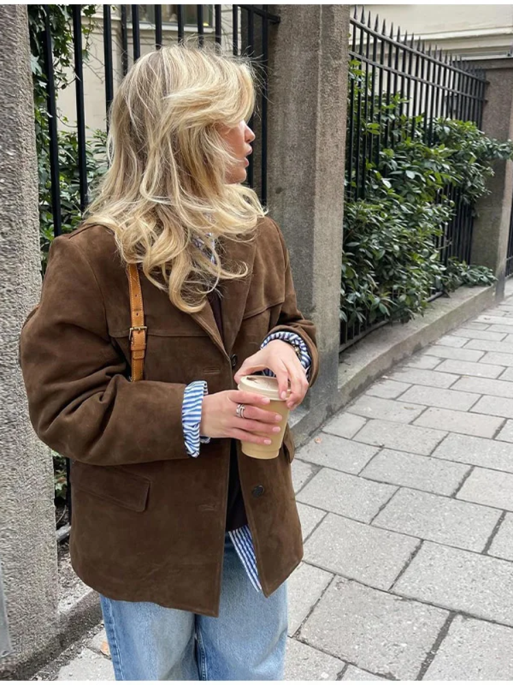 GR | Oversize Brauner Wildleder Trenchcoat Mit