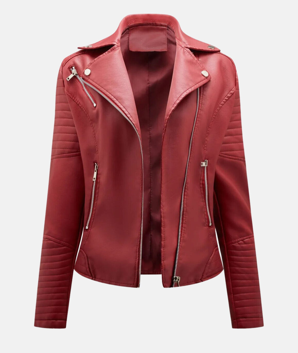 GR | Women's leather jacket without hood - Stylish biker jacket