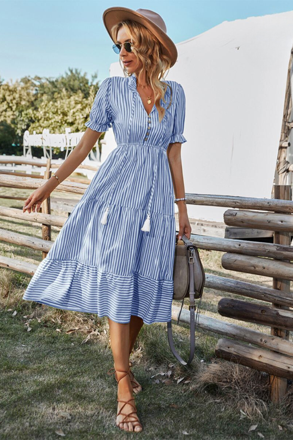 GR | Gestreiftes Midikleid Mit Quasten Für Damen