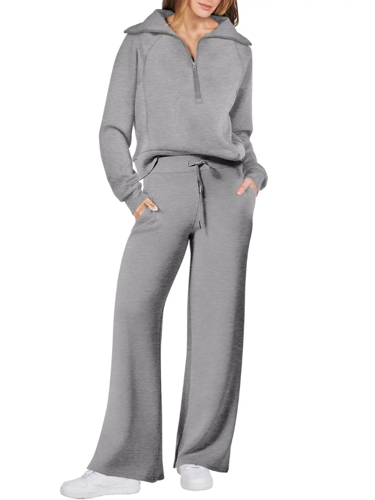 GR | Comfortable women's loungewear set with stand-up collar and drawstring, modern set