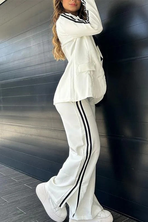 GR | Rosiedress Color Block Open Front Blazer Elastic Waist Slit Wide Leg Trousers Set 