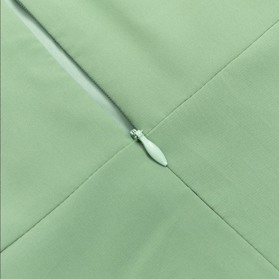 Asymmetrical, figure-hugging midi dress with draping detail | Green