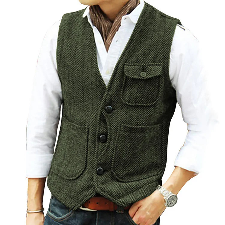 GR | Casual sleeveless single-breasted vest with pockets and a slim fit