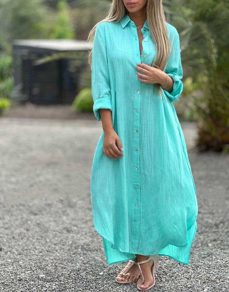 GR | Solid color, casual women's shirt blouse, button closure at the front