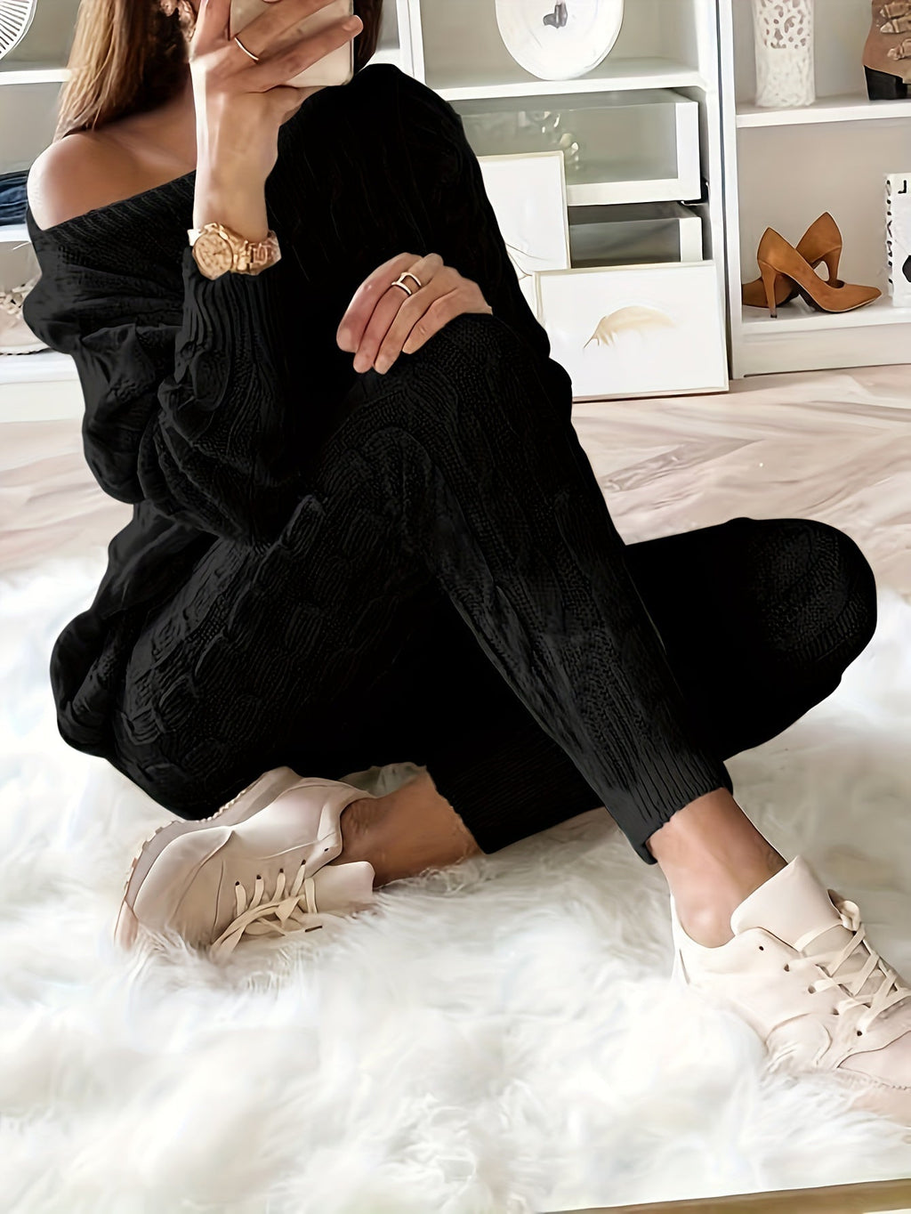 GR Knitted Matching Sweatshirt & Trousers Outfit Two-Piece Set