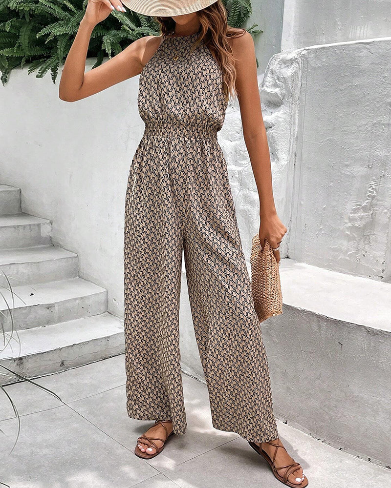 GR | Sleeveless jumpsuit with hanging neck strap 