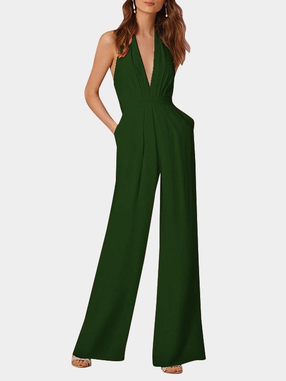 GR | Deep V-neck Sleeveless Wide Leg Jumpsuit
