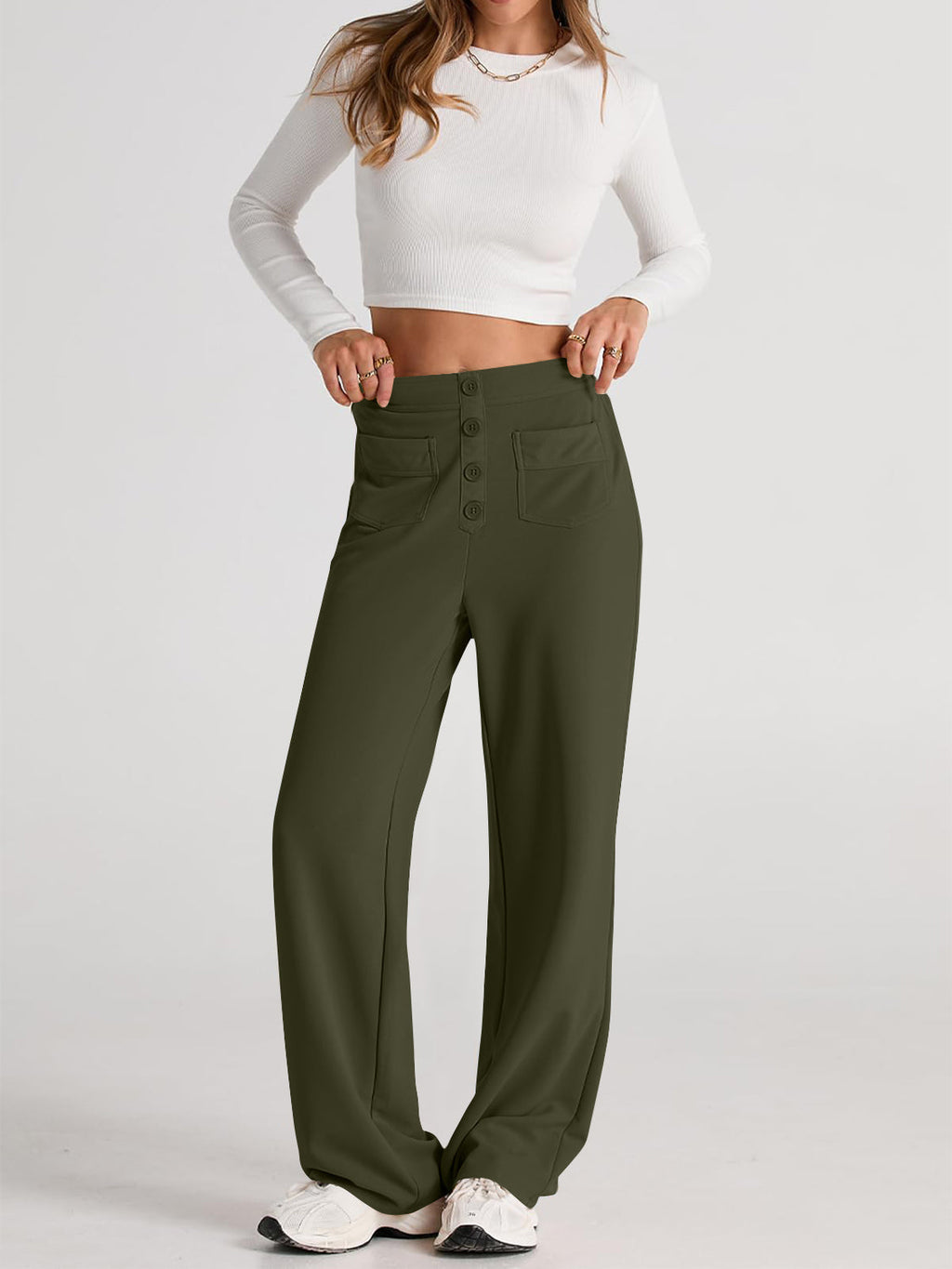 GR | Wide-waisted trousers with pockets, elegant and comfortable