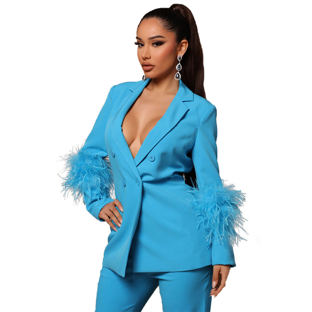 GR Two-piece ostrich fur lapel for women