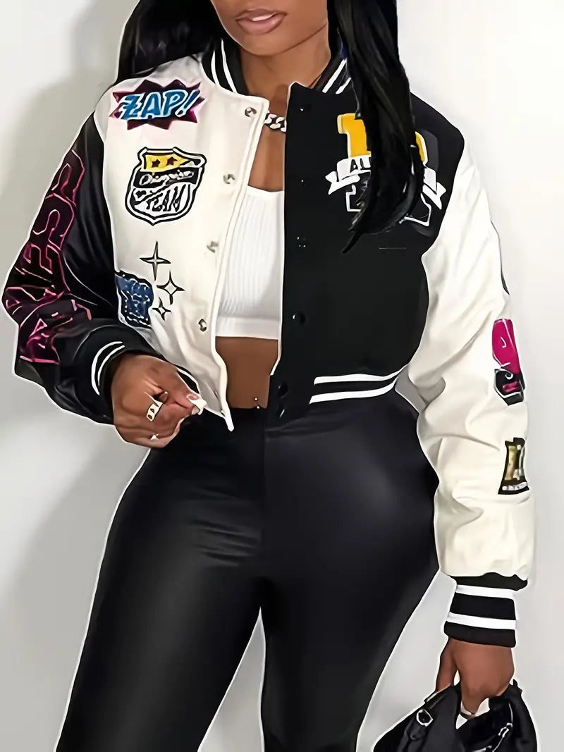 GR | Women's Varsity Jacket with Letter Print