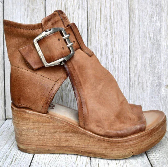 GR | Open High Top Sandals with Wedge Heel and Buckle for Women