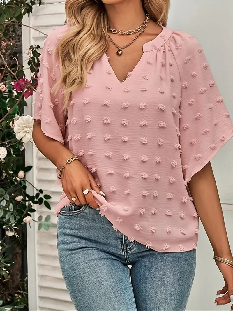 GR | Elegant and stylish V-neck top with Swiss polka dots
