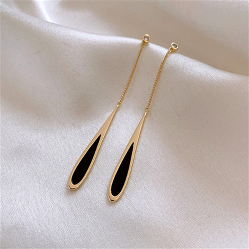 GR | Long Tassel Earrings with Black Tassel for Women