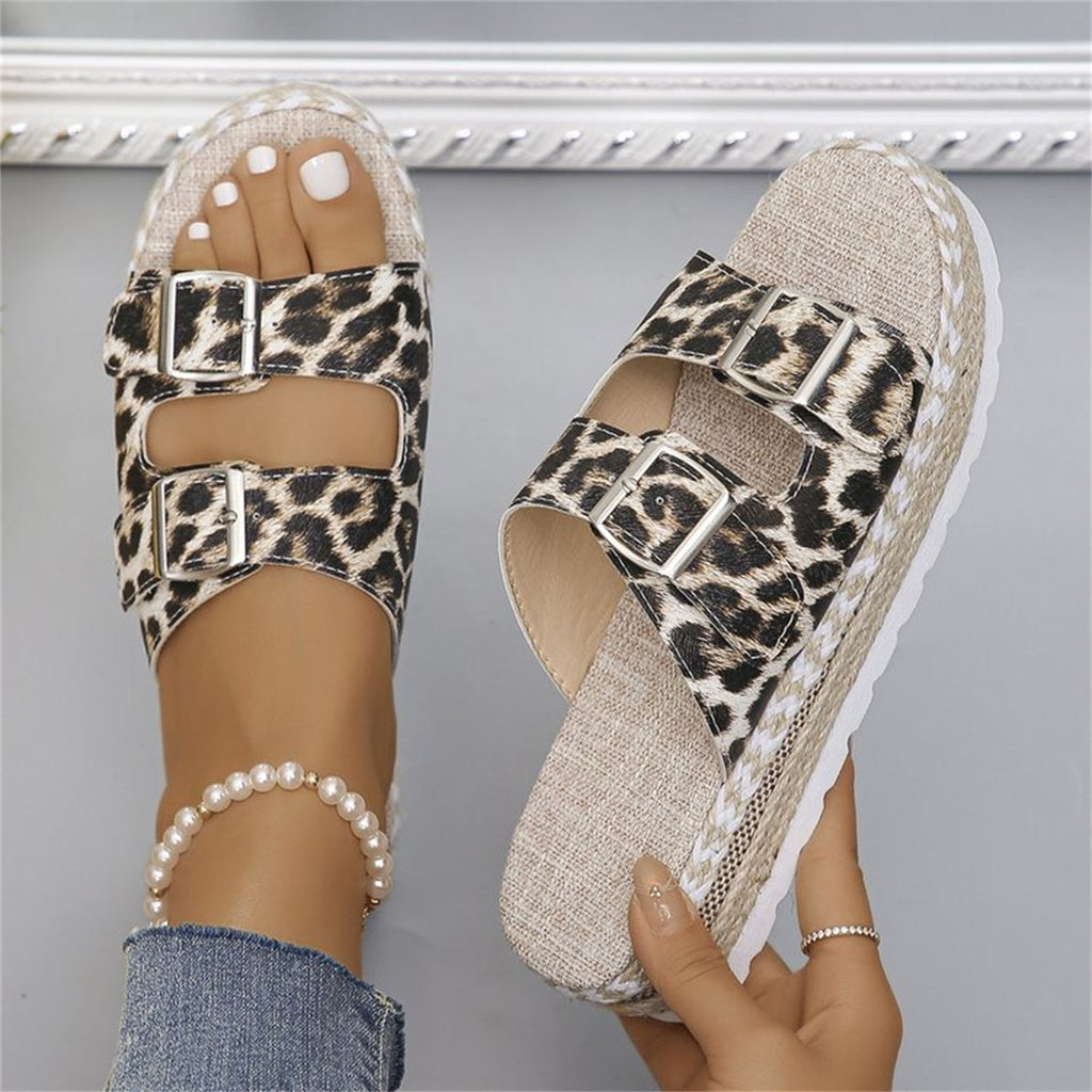 GR sandals with double buckle and leopard print
