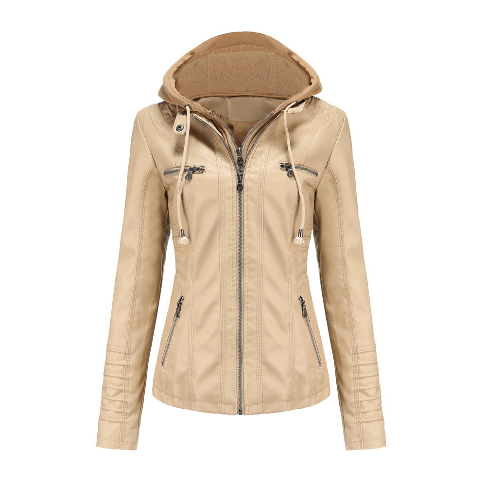 GR | Leather jacket with hood