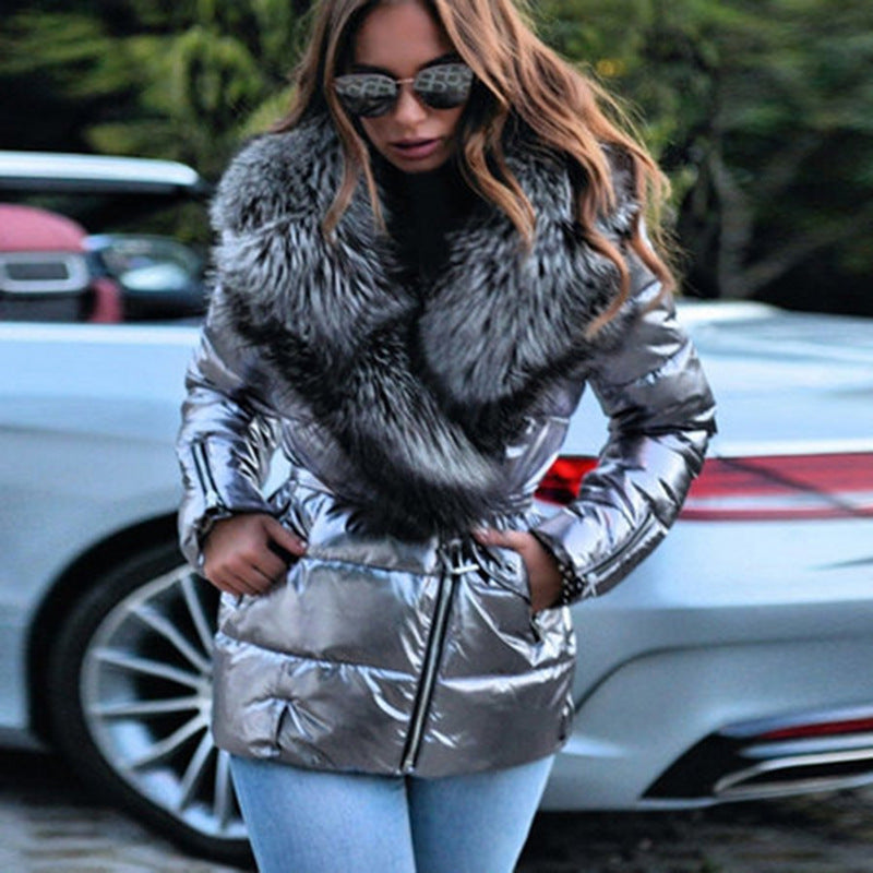 GR - Women's jacket with fur collar and pockets
