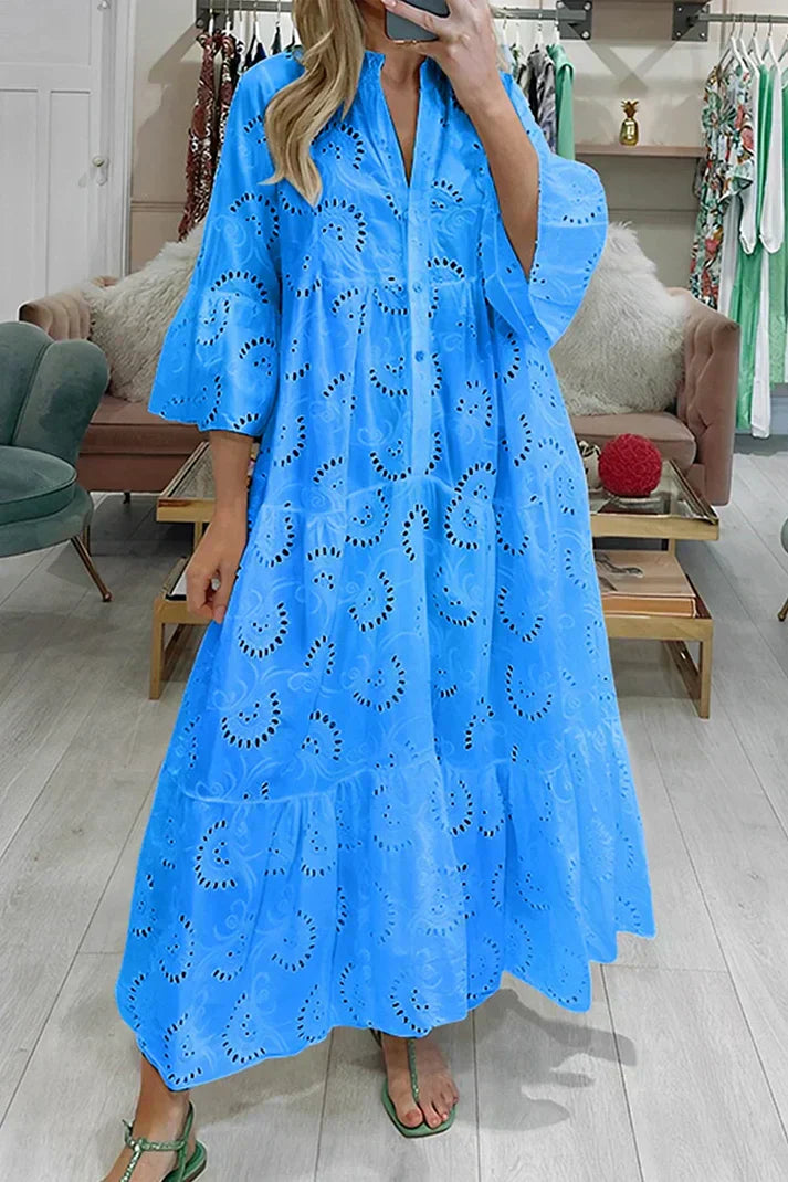 GR | Elegant dress with embroidered eyelets
