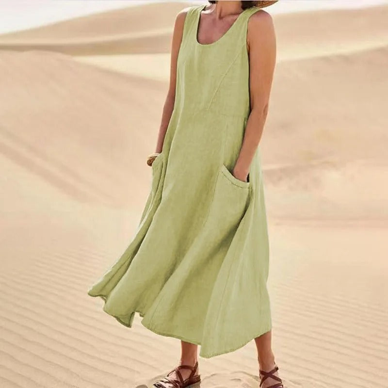 GR | Sleeveless linen dress with pockets for women
