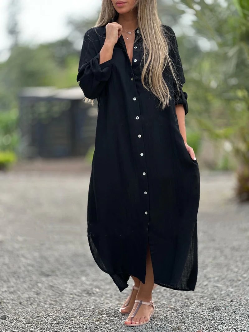 GR | Solid color, casual women's shirt blouse, button closure at the front