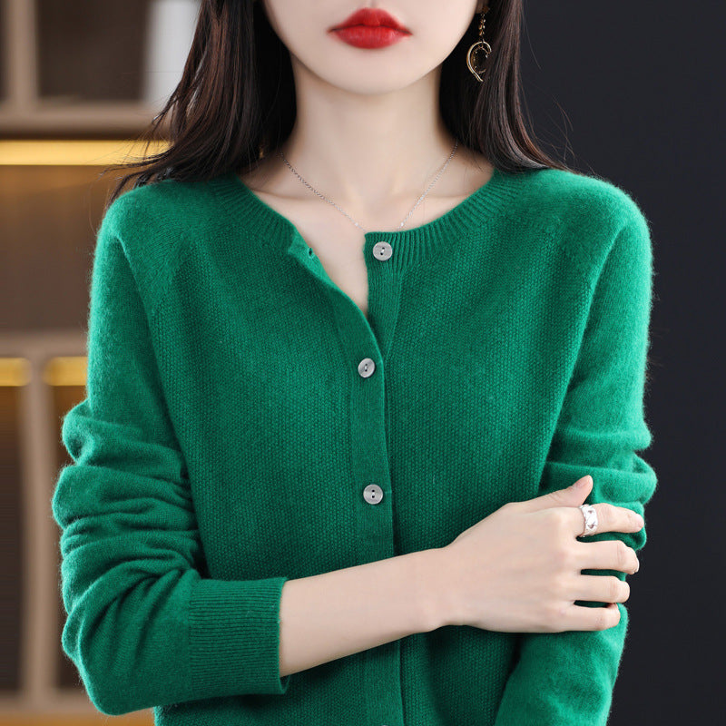 GR | Lockerer Damen Cashmere Strickjacke Mit Rundhalsausschnitt Aus Hochwertiger Veganer Wolle