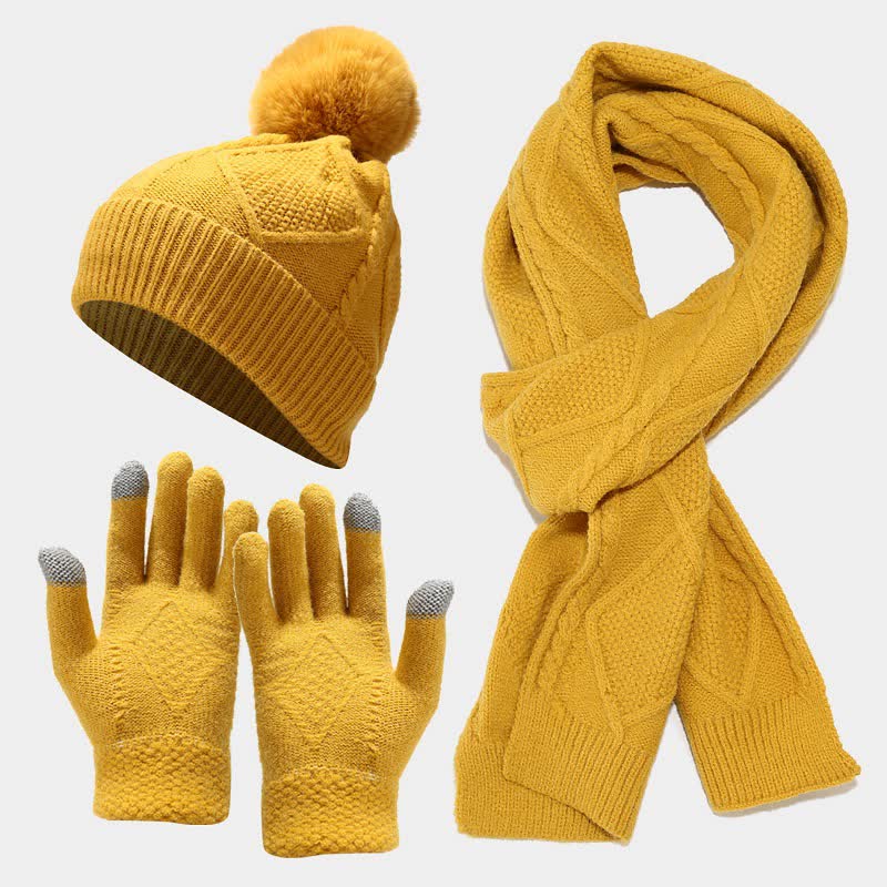 GR | 3-piece knitted accessory set - stylish women's hat, scarf and gloves